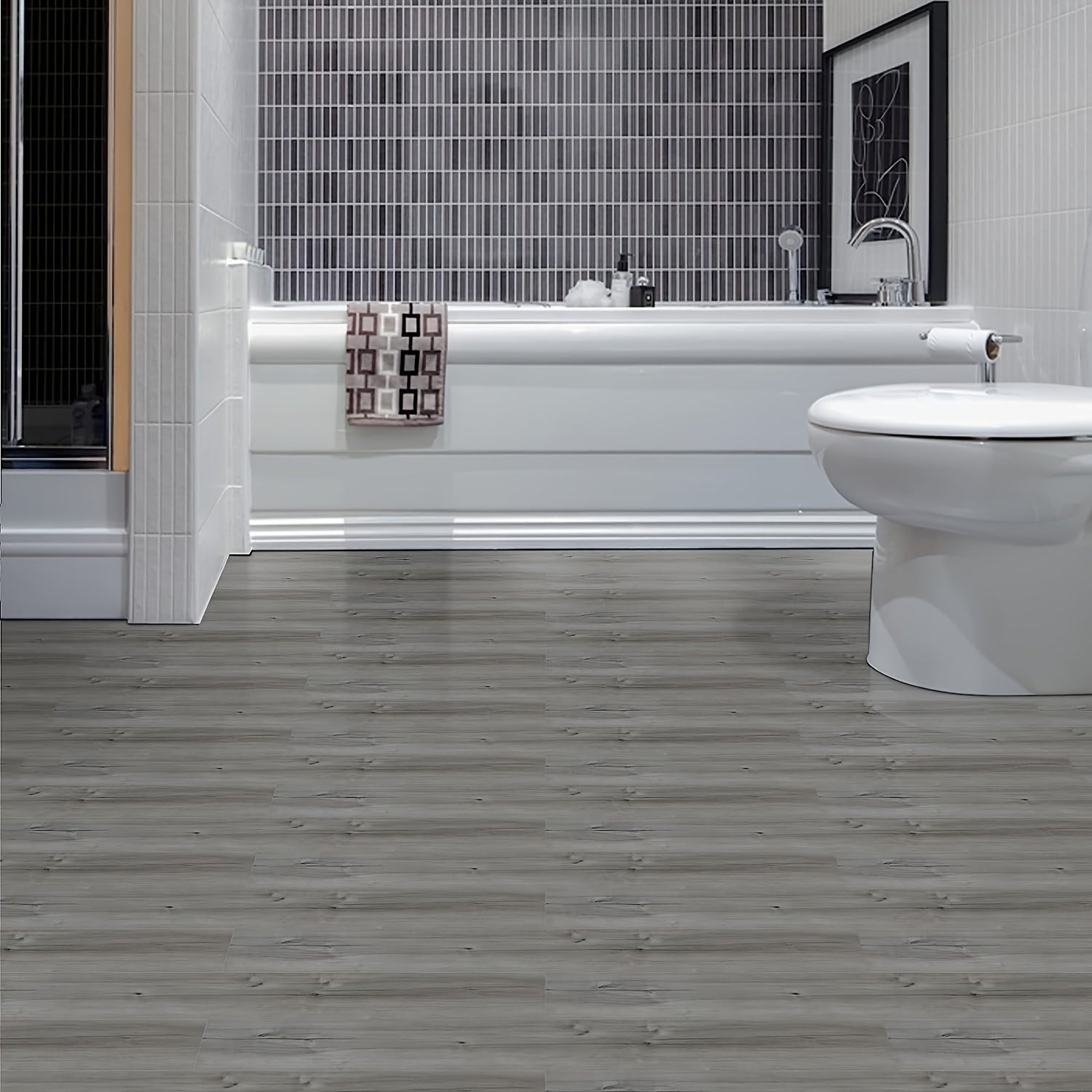 10pcs Grey Wood Peel and Stick Floor Tile, Waterproof, Easy to Install, 15x88