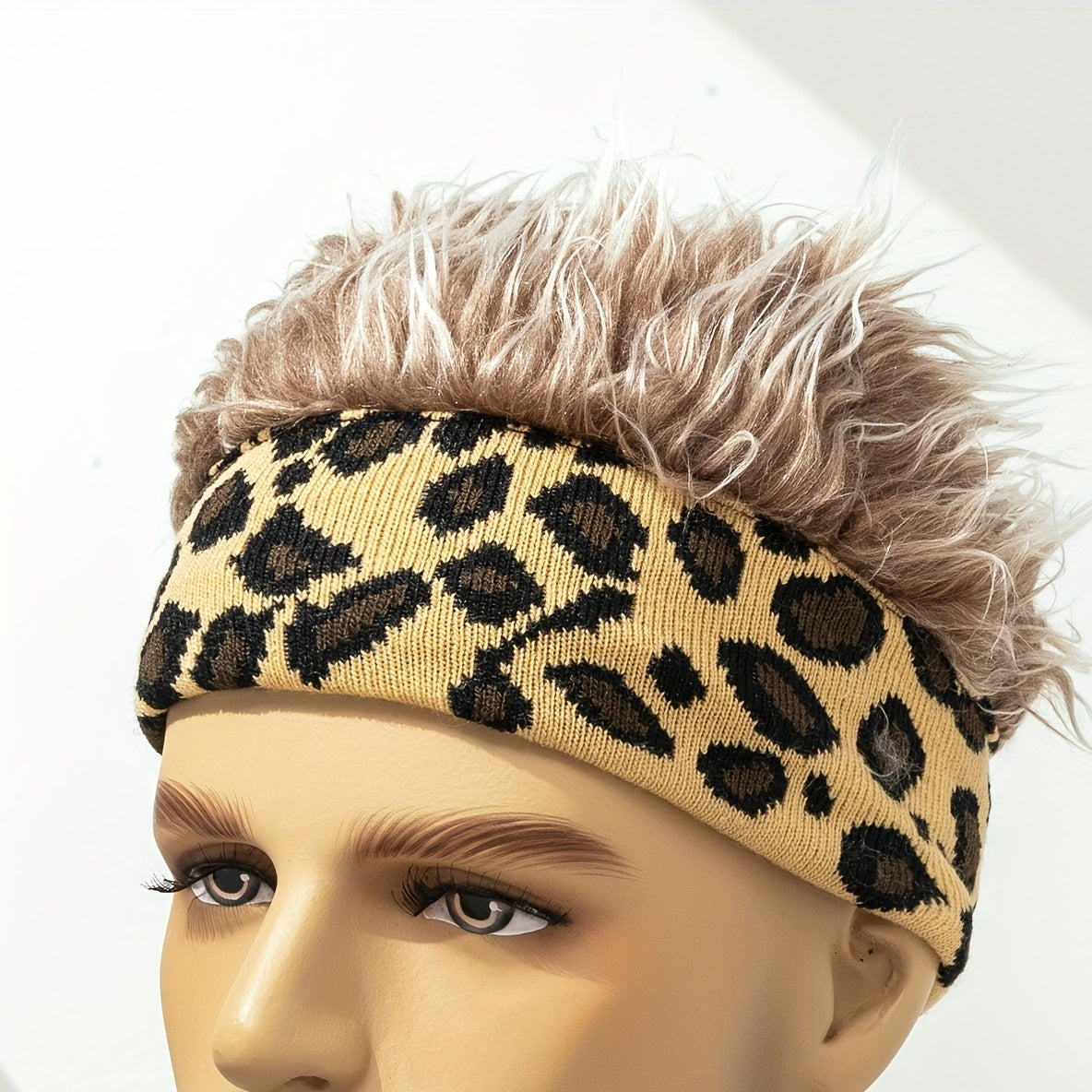 Leopard Print Wig Headband Elastic Hip Hop Beanie Unisex Knitted Hat