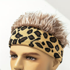Leopard Print Wig Headband Elastic Hip Hop Beanie Unisex Knitted Hat