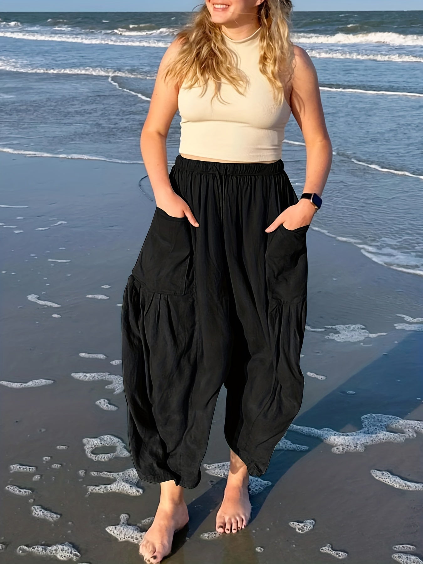  Casual Pants Women's Plus Wide Leg Trousers With Pockets