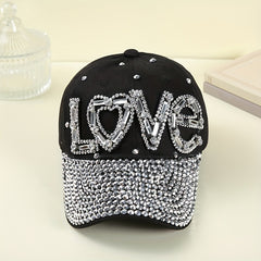 LOVE Rhinestone Decor Baseball Cap Sun Hats Adjustable Golf Dad Hats For Women
