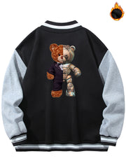 Teddy Bear Graphic Print Men's Casual Baseball Jacket