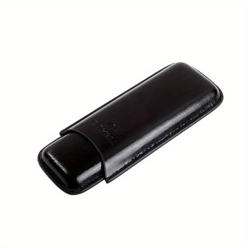 Dark Brown PU Leather Travel Cigar Case - 2 Finger Holder