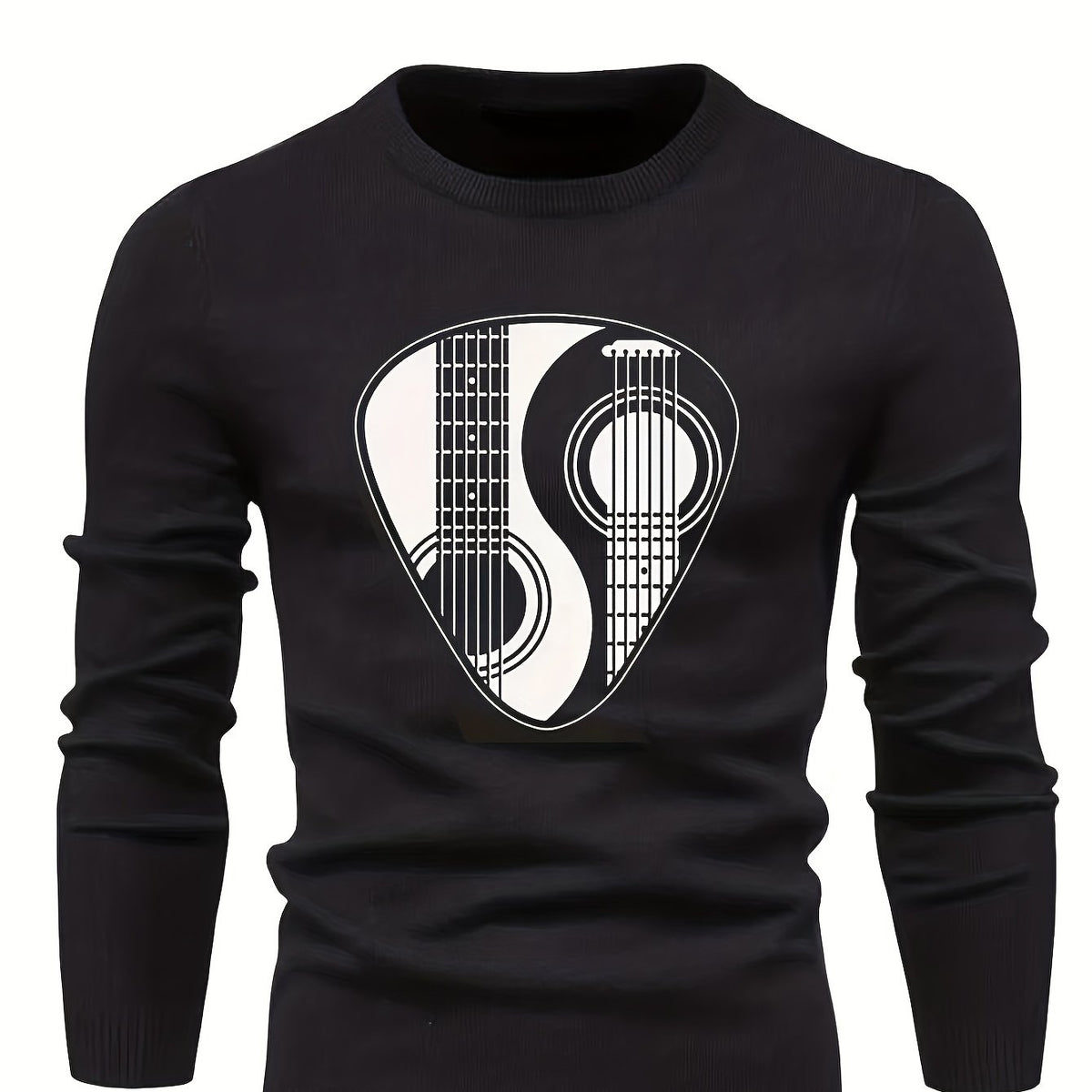 Men's Instrument Print Knitted Sweater Active Mid Stretch Slim Fit Warm Pullover