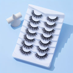 7 Pairs 5D Curly False Eyelashes Cross 12mm Cat Eye Look Thick Lashes
