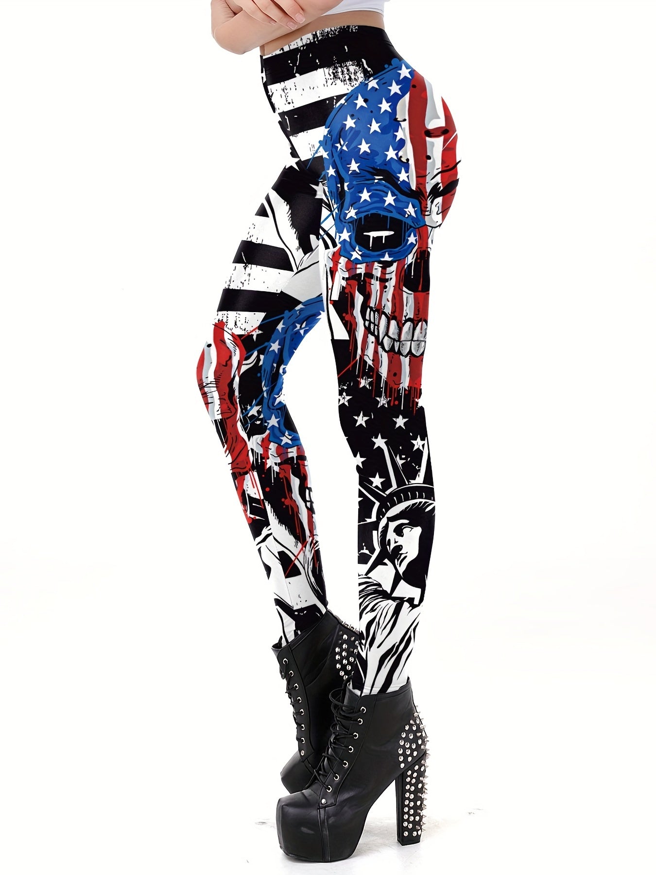 Graphic Print Skinny Leggings Casual Stretchy Leggings