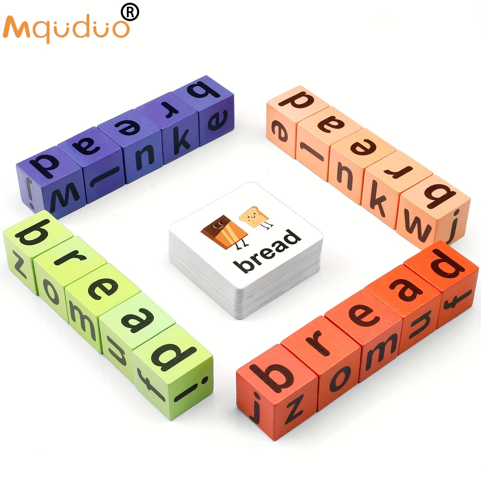 Word Race Cube Game Educational Toy with Wooden Blocks & Alphabet Cards