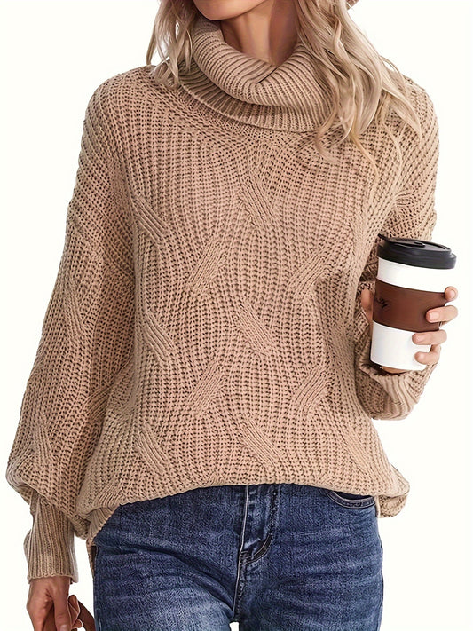  Turtleneck Chunky Knit Sweater Women's Solid Long Sleeve Jumper