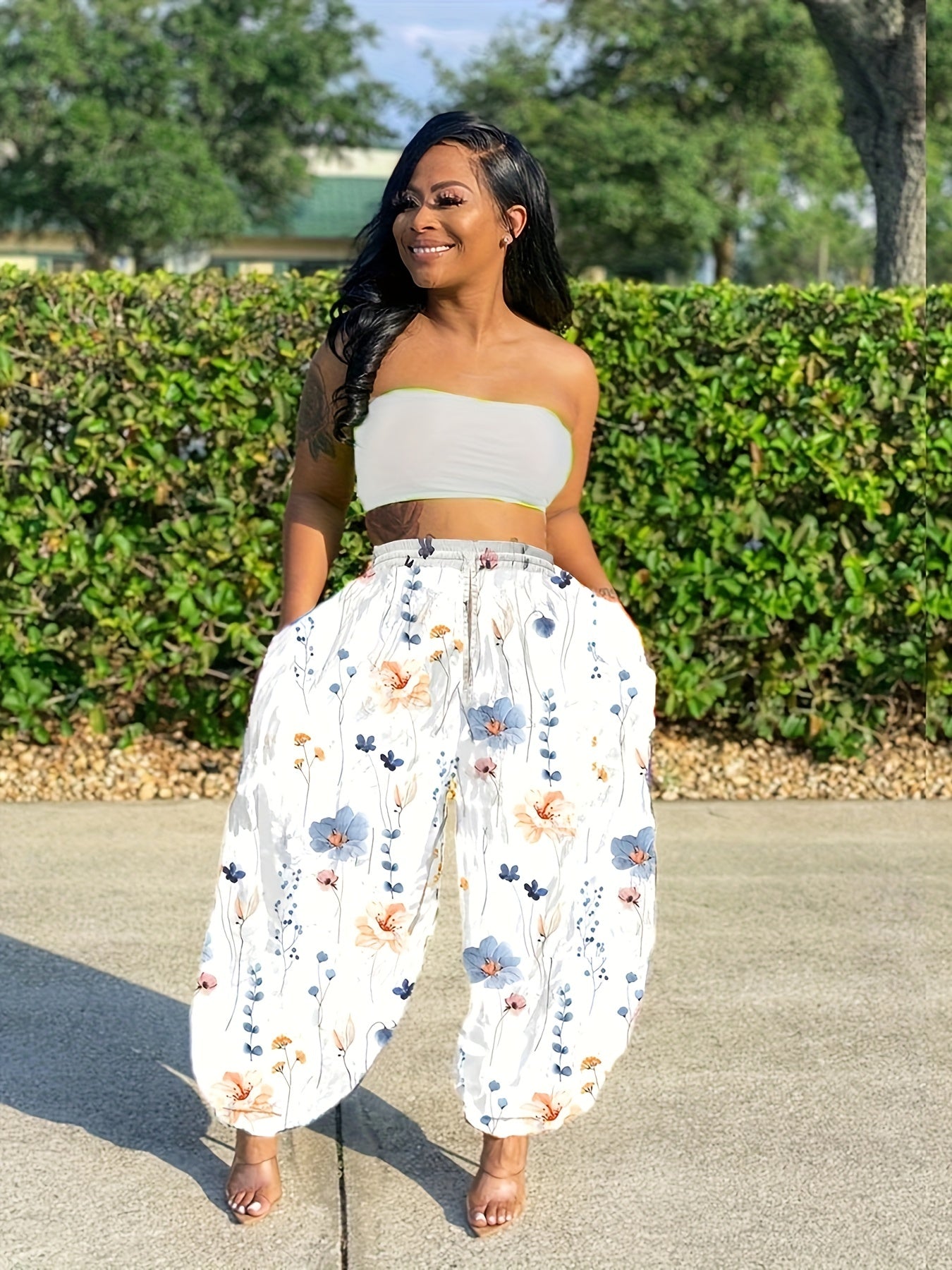 Boho Pants Women's Plus Floral Print Harem Pants