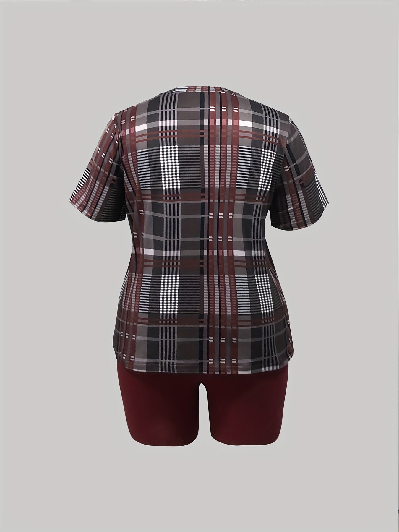  Plaid Print Tee & Shorts Outfits Set