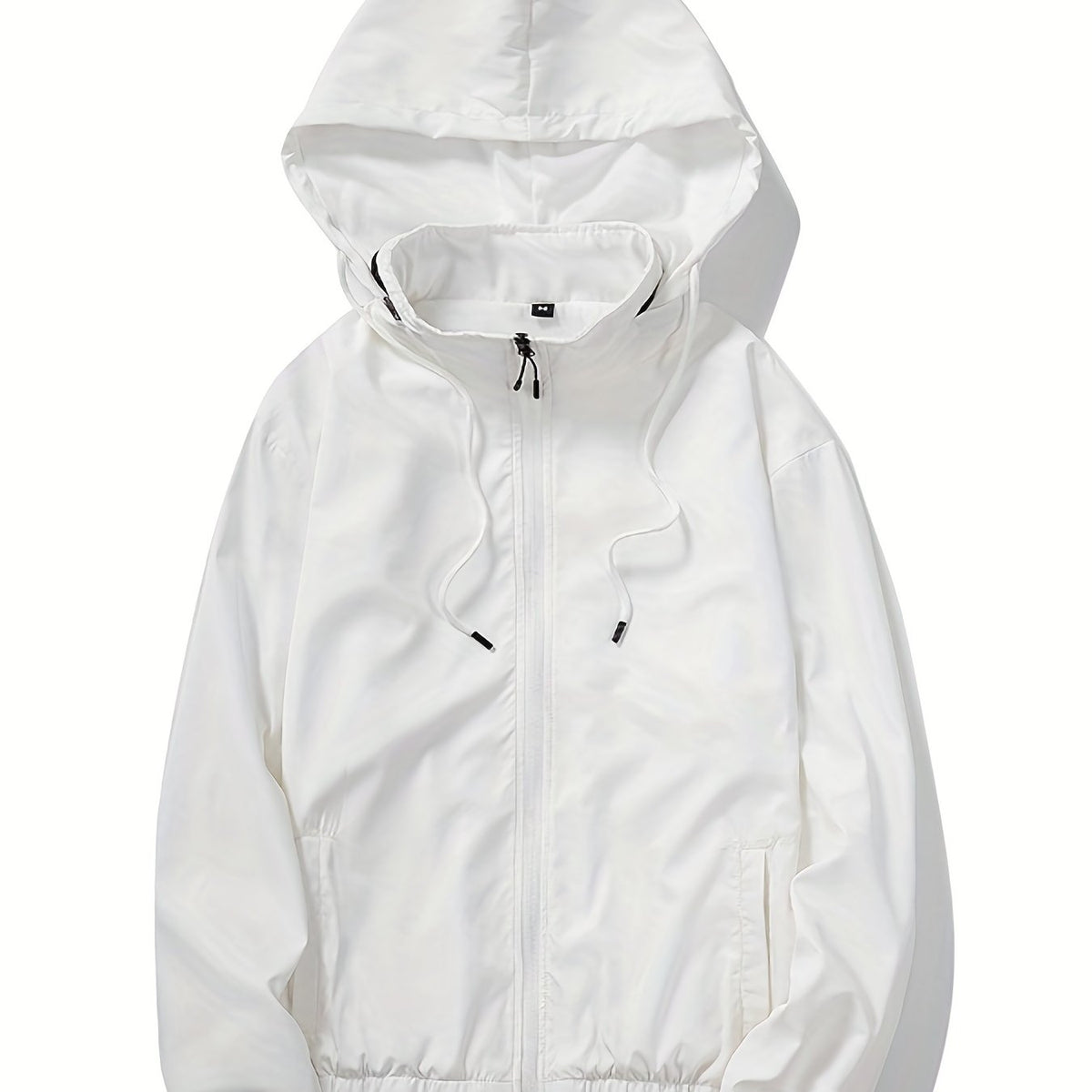 Solid Zip Up Men's Casual Jacket with Drawstring Hood