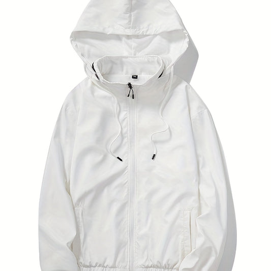 Solid Zip Up Men's Casual Jacket with Drawstring Hood