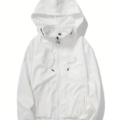 Solid Zip Up Men's Casual Jacket with Drawstring Hood