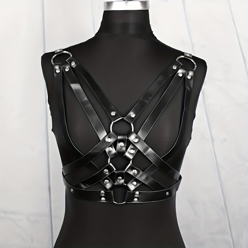 Adjustable Punk Waist Belt Harness Gothic Hollow PU Leather Body Chest