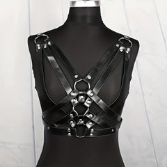 Adjustable Punk Waist Belt Harness Gothic Hollow PU Leather Body Chest