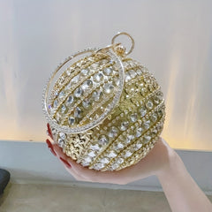 Flower Rhinestone Clutch Purse Mini Round Handbags for Women