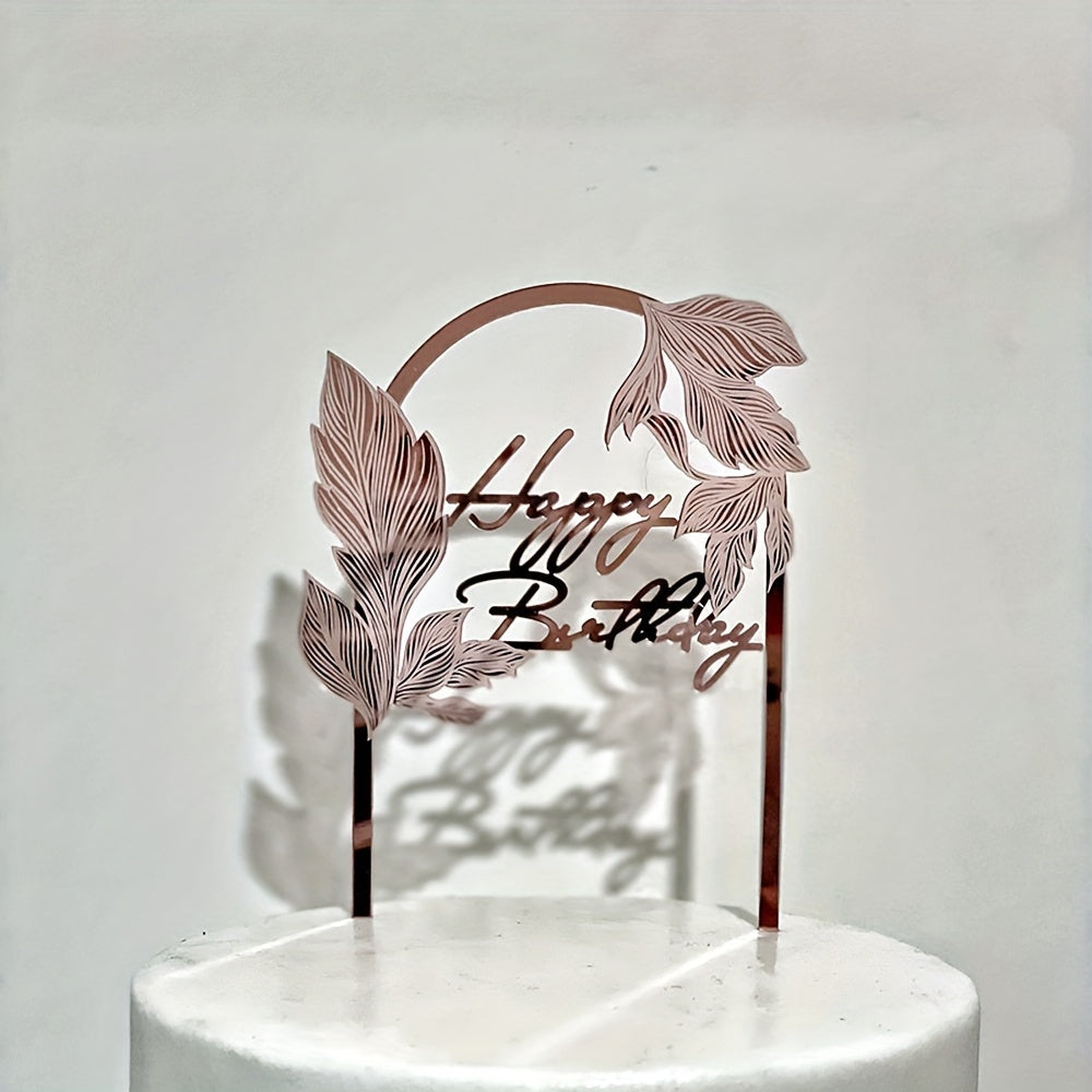 Golden Mirror Finish Laser Cut Leaf Cake Topper for Ages 14
