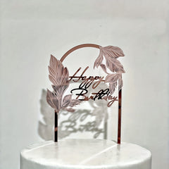 Golden Mirror Finish Laser Cut Leaf Cake Topper for Ages 14