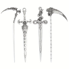Witch Reaper Skull Hairpin Moon Sword Hair Stick Vintage Snake Sword Hair Clip