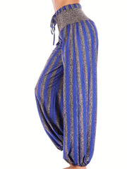 Women's Plus Stripe Print High Rise Tie Front Baggy Fitne
