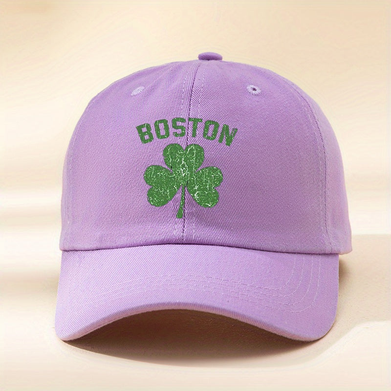 Lucky Clover BOSTON Baseball Cap Washed Distressed Sports Hat