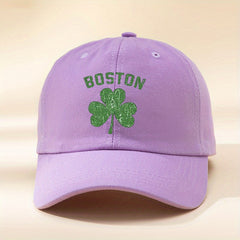 Lucky Clover BOSTON Baseball Cap Washed Distressed Sports Hat
