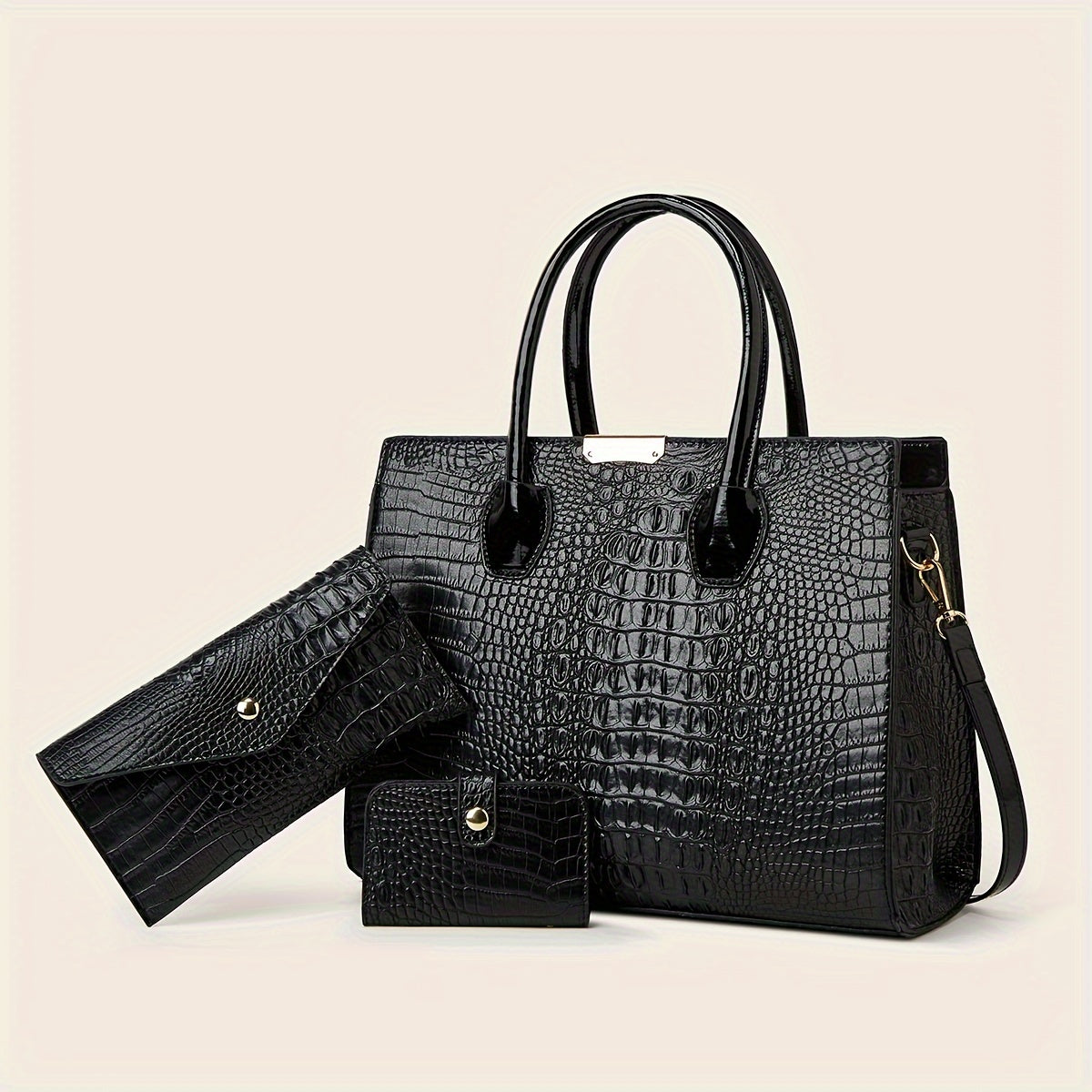 3 Piece Crocodile Pattern Tote Bag Set for Women