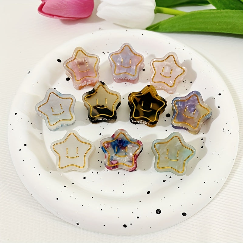 5pcs Smile Face Star Hair Claw Clip Acetate Mini Banana Clip