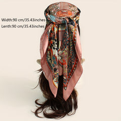Lucky Tree Print Bandana Vintage Satin Shawl Silk Scarf For Women