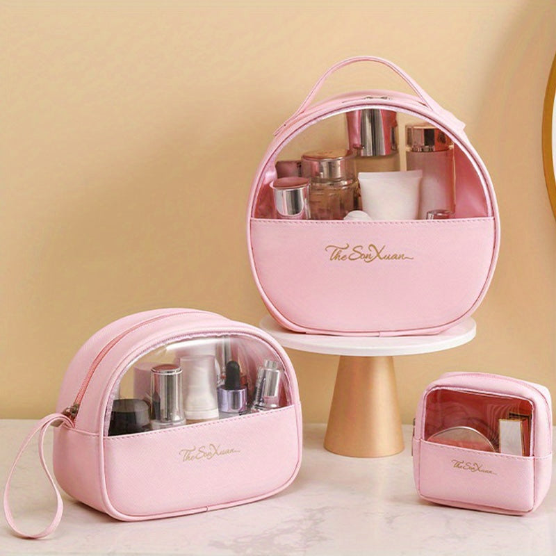 3pcs Clear Waterproof Makeup Bag Set Travel Organizer for Women & Girls