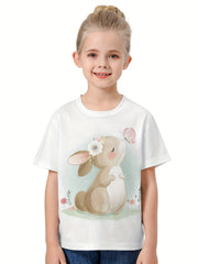 3D Sweet Bunny Graphic Short Sleeve T shirt for Girls Boys