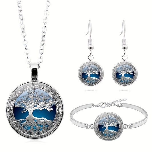 Women's Jewelry Set - Pendant Necklace, Drop Earrings, Bangle Bracelet