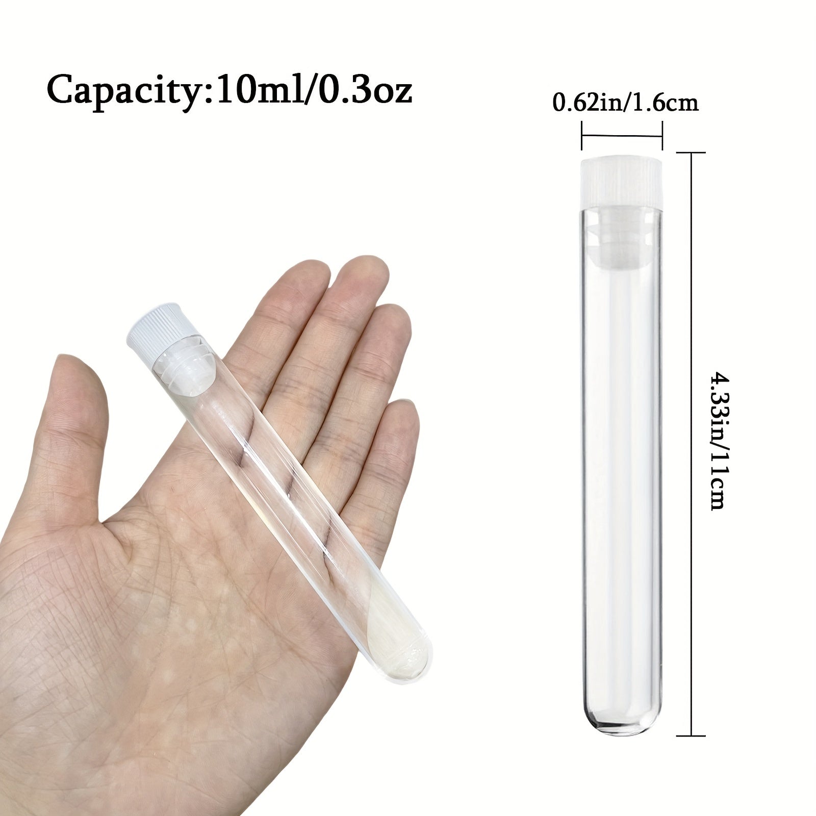 50pcs Clear Plastic Test Tubes with Caps 16x110mm 10ml
