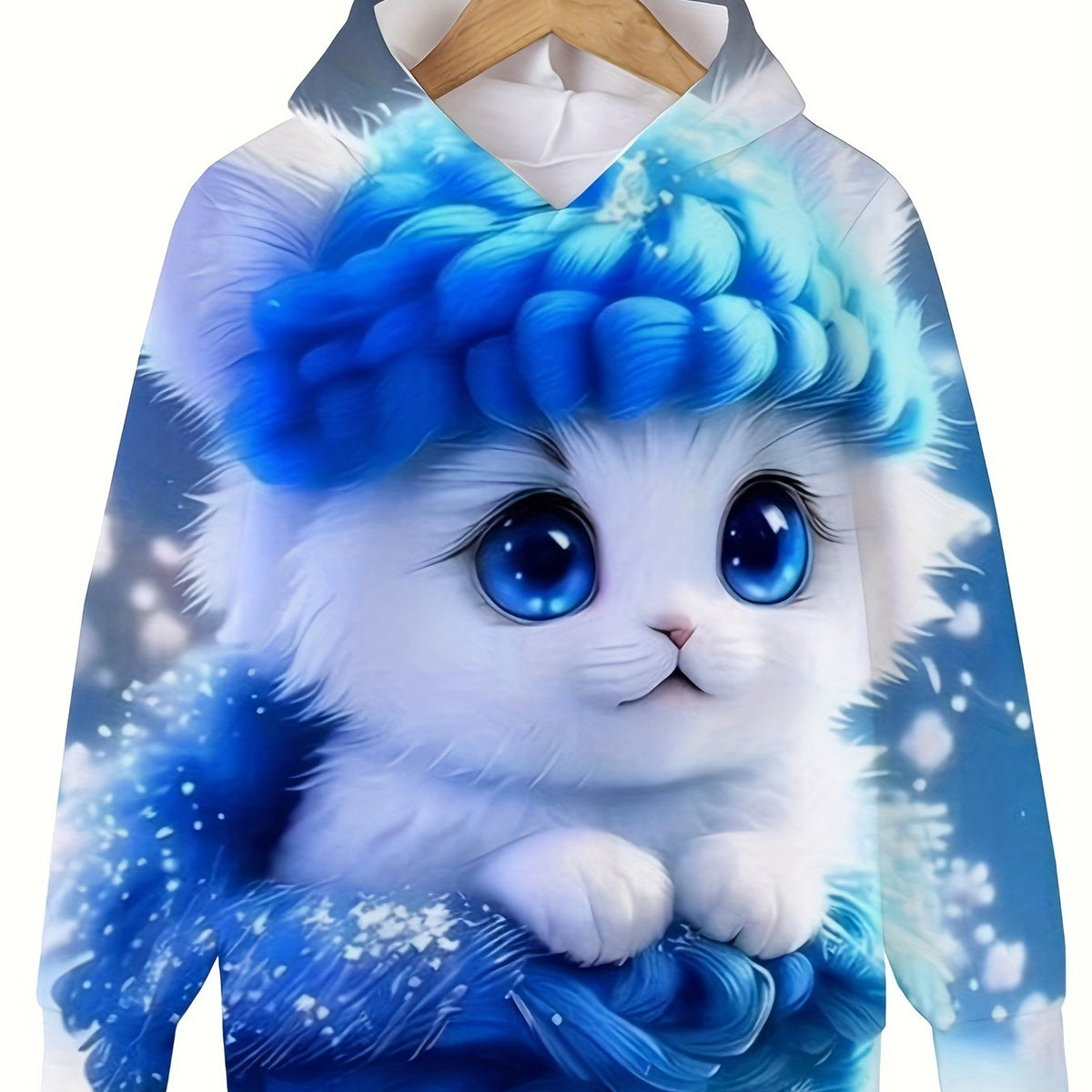 Adorable Kitten Long Sleeve Hoodie Girls Pullover Sweatshirt