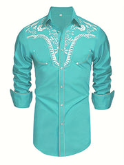 Western Cowboy Men's Long Sleeve Embroidered Shirt Spring Fall Vacation Resort
