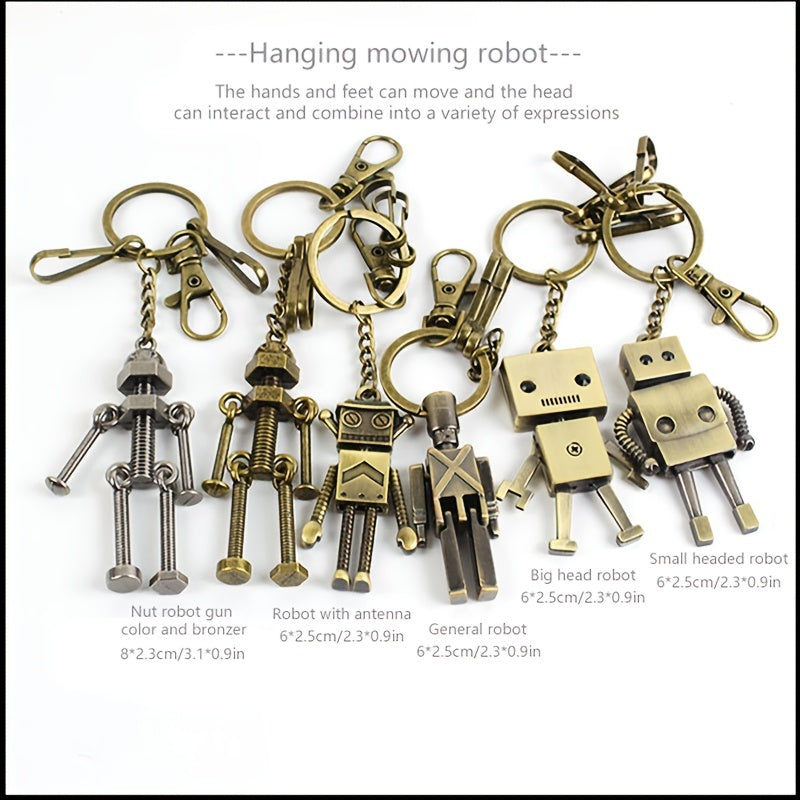 Mini Robot Car Keychain Retro Movable Alloy Key Chain Pendant Car Ornaments