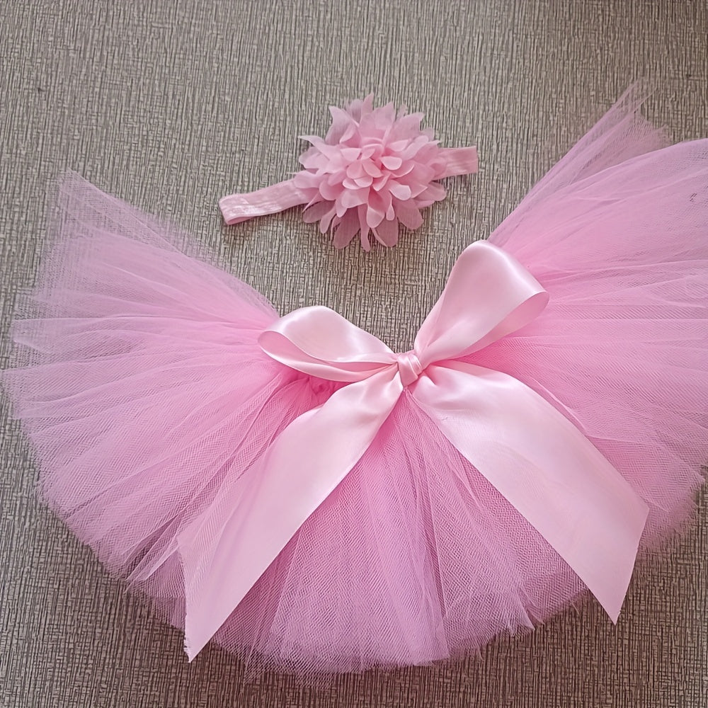 2pcs Baby Rabbit Skirt Headband Children's Photography Clothing Pink Purple