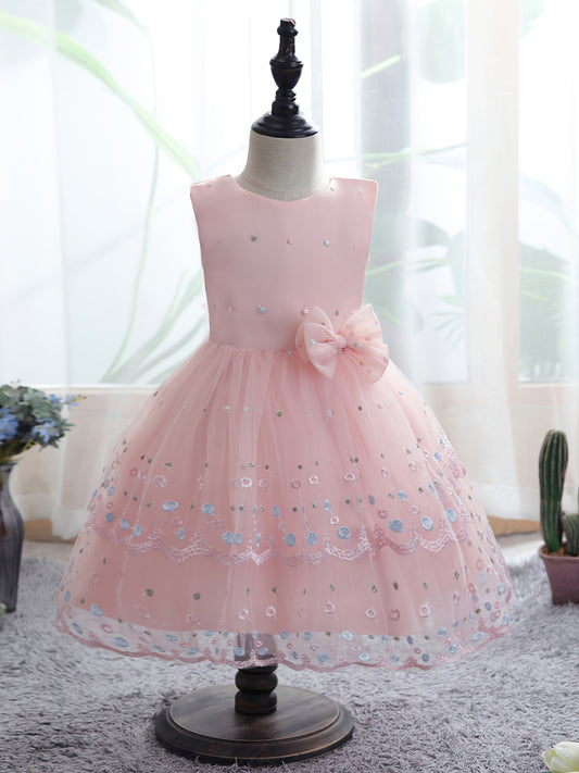 Baby Girls Floral Embroidery Sleeveless Mesh Princess Dress