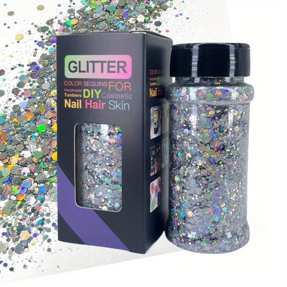 Holographic Chunky Glitter 2oz, Mixed Fine Flakes for Nail Art Hair Epoxy Resin