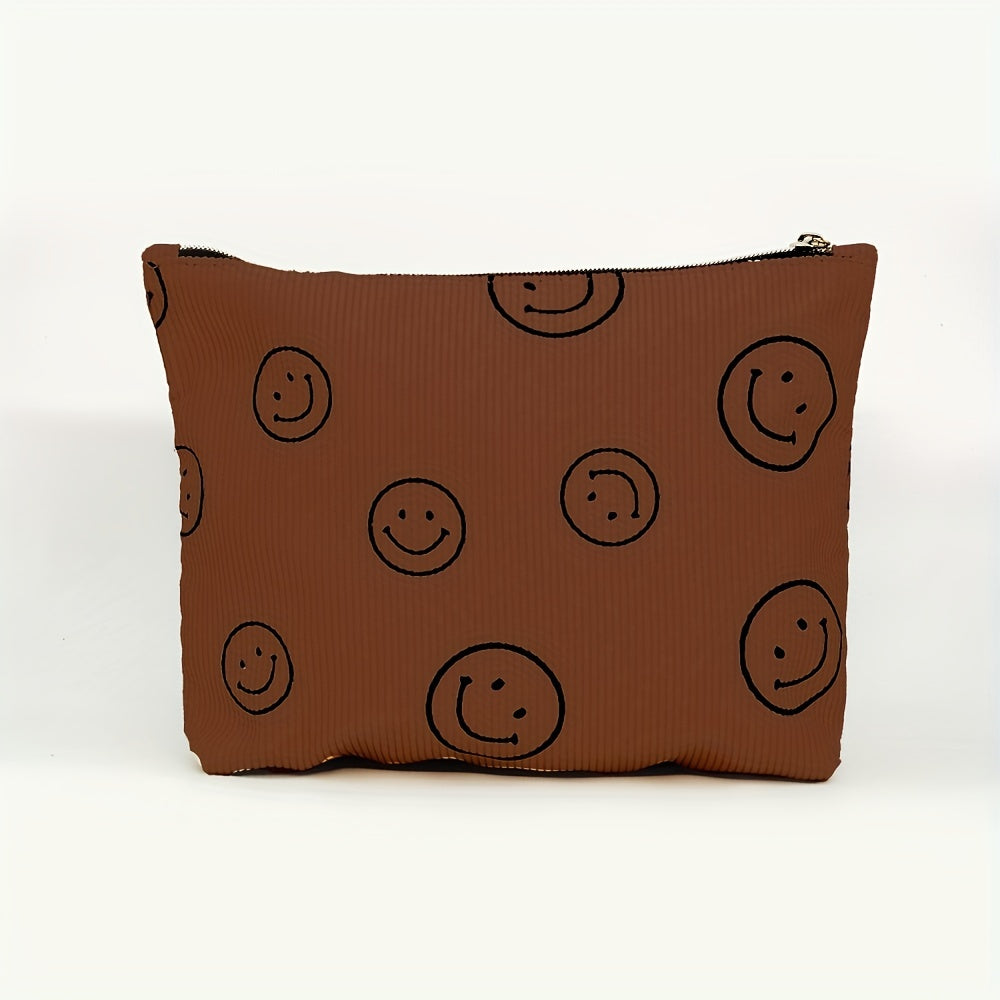 Cute Smile Face Corduroy Makeup Bag for Women