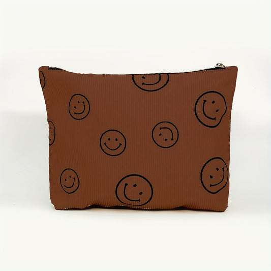 Cute Smile Face Corduroy Makeup Bag for Women