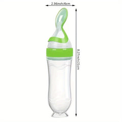 1pc Baby Food Feeder 90ml 3oz Silicone Feeding Bottle With Spoon And Stand