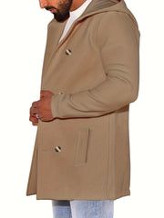 Men's Solid Button Hooded Jacket Thick Thermal Comfy Jacket