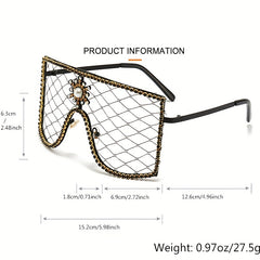 Women's Mesh Shield Glasses Faux Pearl Rhinestone Party Queen Costume