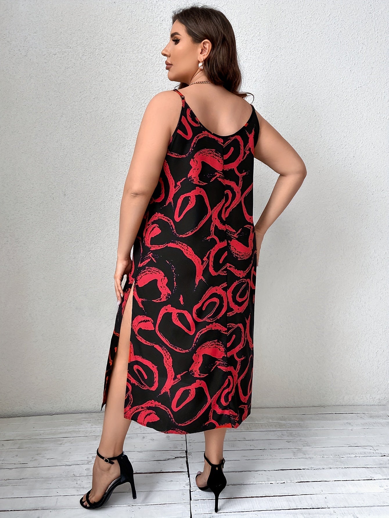  Boho Dress Women's Plus Abstract Stripe Print Maxi Cami Dress