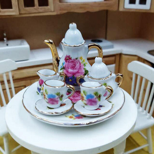 8pcs 1 12 Dollhouse Porcelain Tea Set Dish Cup Plate