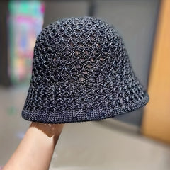 Women's Solid Knitted Bucket Hat Foldable Crochet Cloche Hat