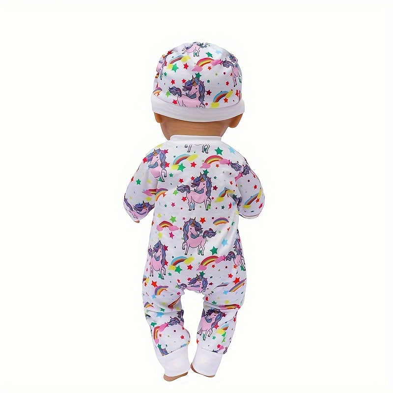Cartoon Pattern Baby Doll Onesie Outfit for 16-18 Inch and 40 Newborn Dolls