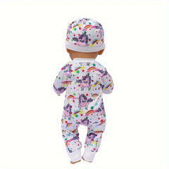 Cartoon Pattern Baby Doll Onesie Outfit for 16-18 Inch and 40 Newborn Dolls