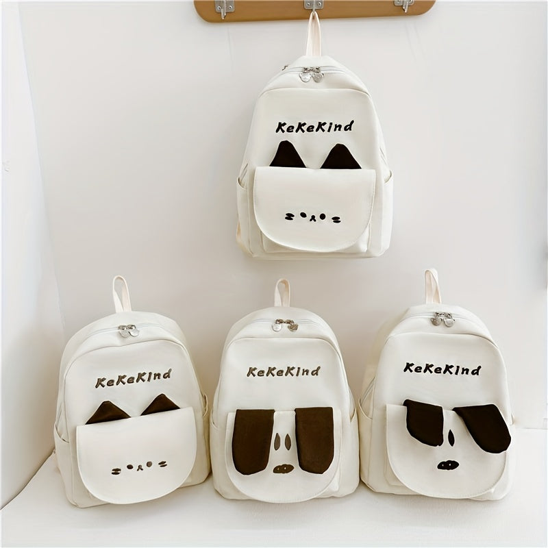 Kids' Puppy Ears Canvas Schoolbag Lightweight Backpack